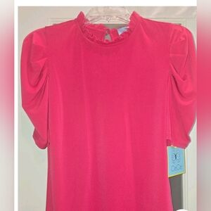 CeCe Hot Pink High-neck blouse with Puff Sleeves, XS. New